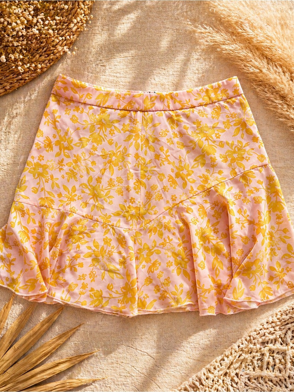 Showpo Pink and Yellow Floral Skater Skirt
